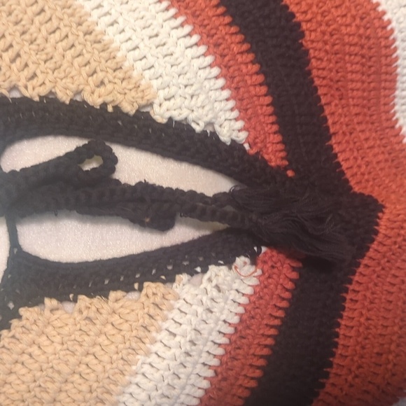 Crochet Long Poncho Multi Color Striped brown/cream/rust Hippie Festival OS - Picture 2 of 12